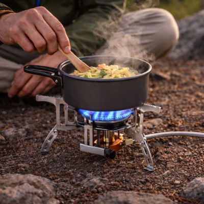 EuroCatch Klappbarer Gaskocher 6800W inkl. Adapter - Campingkocher Turbo Version