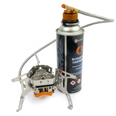 EuroCatch Klappbarer Gaskocher 6800W inkl. Adapter - Campingkocher Turbo Version