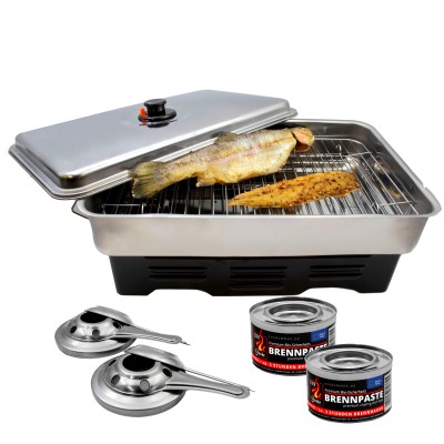 Edelstahl Tischräucherofen Set mit 2x Brennpaste Tischräucherofen Set mit 2x Brennpaste