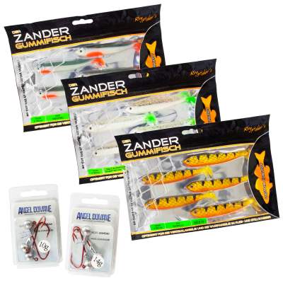 Raubfischset Zander Stillwasser medium 15 Gummifische + 6 Jigköpfe,