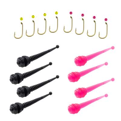 Troutlook Trout Area Worm Set, schwarz-pink - 3,8mm