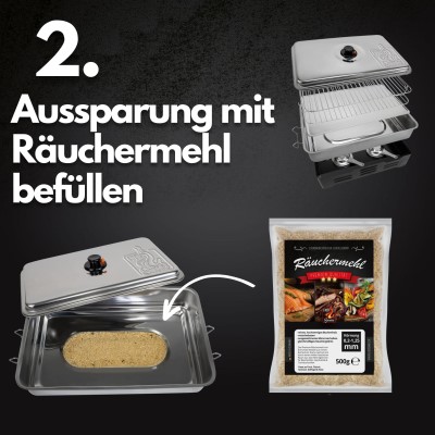 Eversmoke Räucherset Tischräucherofen Starter Bundle L (Ofen, Räuchermehl, Räucherblitz,2xBrennpaste, Filetiermesser Set)