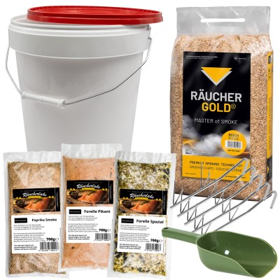 Eversmoke Der Räuchereimer - Räucherset Eimer + Räucherchips + Räucherhaken + Räucherlake + Schaufel
