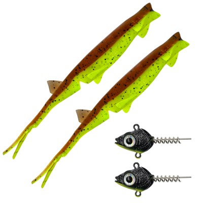 Senshu Pelaga Shad + Head Set, 16cm - Green Pumpkin/Chartreuse