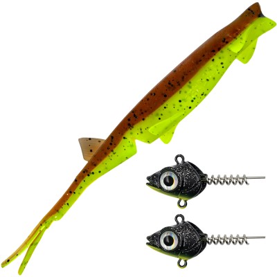 Senshu Pelaga Shad + Head Set, 24cm - Green Pumpkin/Chartreuse