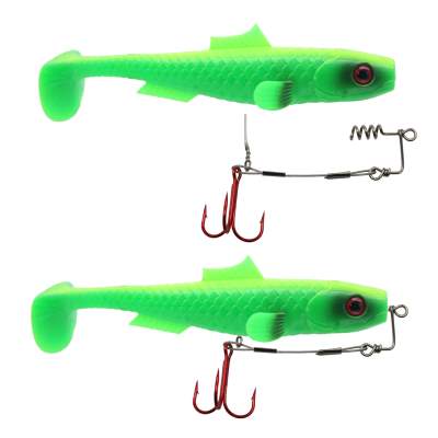 MT-Lures Pikezilla Shad mit Stingersystem, MT-Lures Pikezilla Hecht Shad 2 Stück 13cm UV Nuclear Firefly