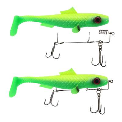 MT-Lures Pikezilla Shad mit Stingersystem, MT-Lures Pikezilla Hecht Shad 1 Stück 18cm UV Nuclear Firefly