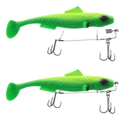 MT-Lures Pikezilla Shad mit Stingersystem, MT-Lures Pikezilla Hecht Shad 1 Stück 25cm UV Nuclear Firefly