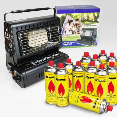 Butangas Camping Heizung Everheat 1150W, inkl. 12 MSF-1A Gaskartuschen