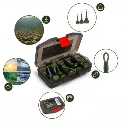 Faith Backlead Complete Set - Blei 25,35 & 50g inkl. Tackle Box - 18 Stück