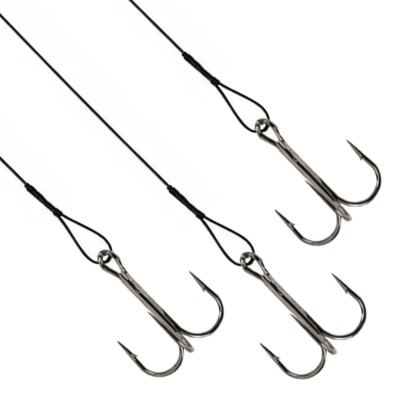 DLT Steel Leaders with Treble Hook on Card - Stahlvorfächer mit Drilling 3 Größen - 30 Stück
