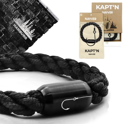 NAYVER KAPT´N Hook mit Geschenkbox - Armband + Geschenkbox Schwarz-Schwarz - 16cm