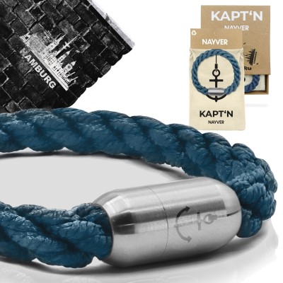 NAYVER KAPT´N Anchor mit Geschenkbox - Armband + Geschenkbox Marineblau-Silber - 20cm