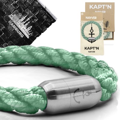 NAYVER KAPT´N Anchor mit Geschenkbox - Armband + Geschenkbox Mintgrün-Silber - 18cm