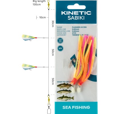 Kinetic Sabiki Flasher UV - Meeresvorfach Orange/Yellow/Pink - 130cm - #7/0 - 1 Stück