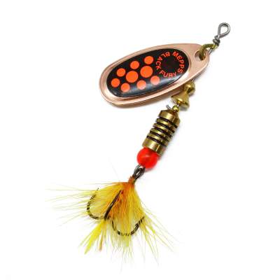 Mepps Dressed Black Fury Spinner Kupfer/Orange Dot #1, 3,5g, 1 Stück, Mit Fliege