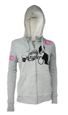 Hotspot Design Damen Zipper Hoodie Sweatshirt Lady Angler, grey, Gr. XL