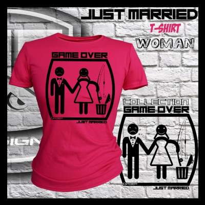 Hotspot Design Damen T-Shirt Game Over Just Married Gr. L fuchsia - Gr.L - 1Stück