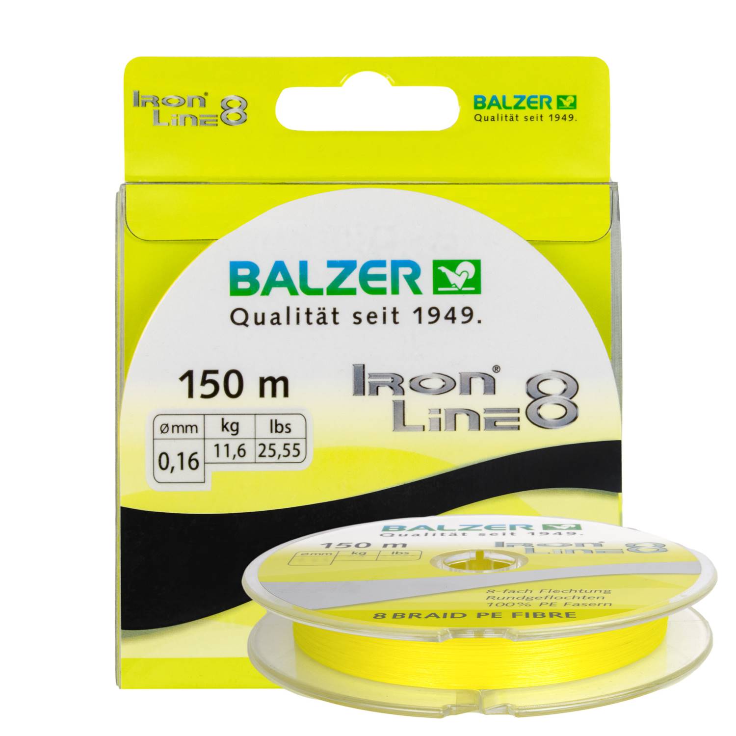 BALZER IronLine8 Spin Schnur 8-fach rund geflochten gelb 0,24mm 19,5kg à 50m TOP 