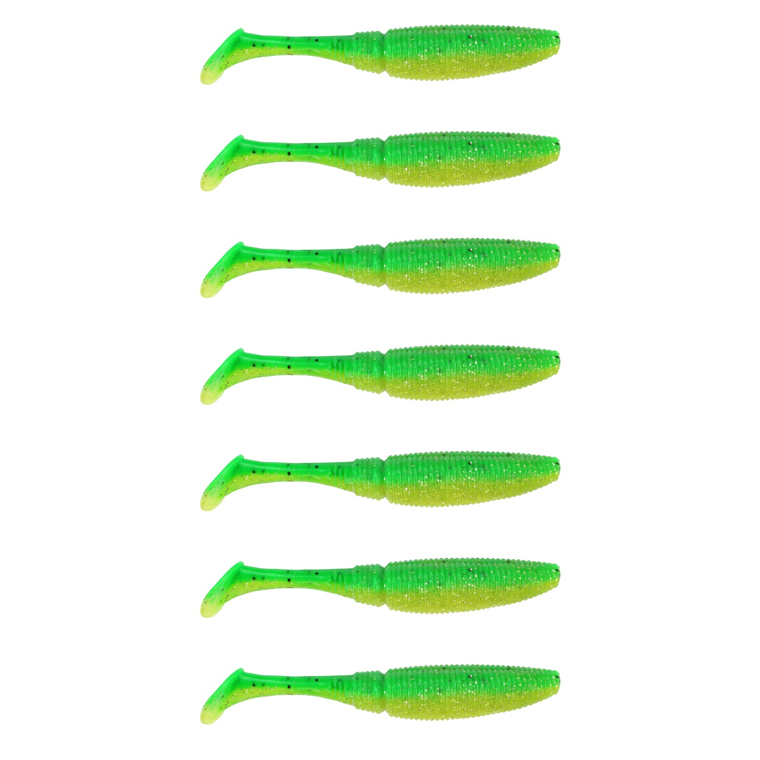 Set 18 Esche Soft Plastic 3 1/2" – Doppia Coda Ricciolo Chartreuse/Verde Glitter, Per Pesca Fresh/Salt, Bass, Salmon