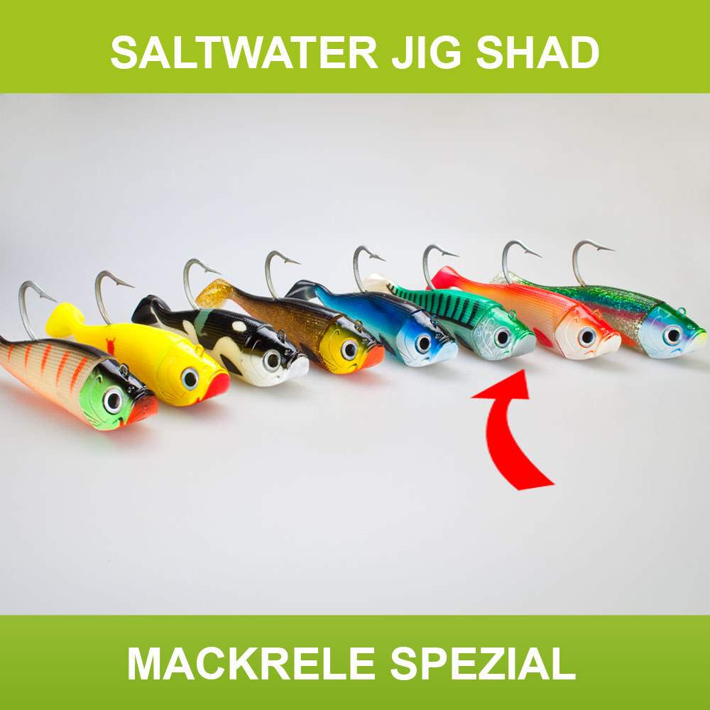 Jig Shad Gummifisch Pilker + 2 Shads Dorsch Heilbutt Köder Norwegen Meeresangeln - Bild 14 von 20