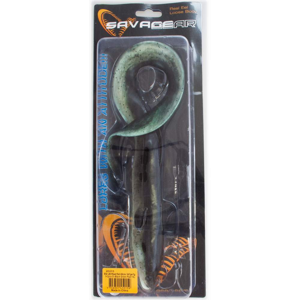 Savage Gear Real Eel (Loose Body), 2 Stück 30cm, 56g + 6g Jigkopf + Stinger, Olive Pearl 30cm