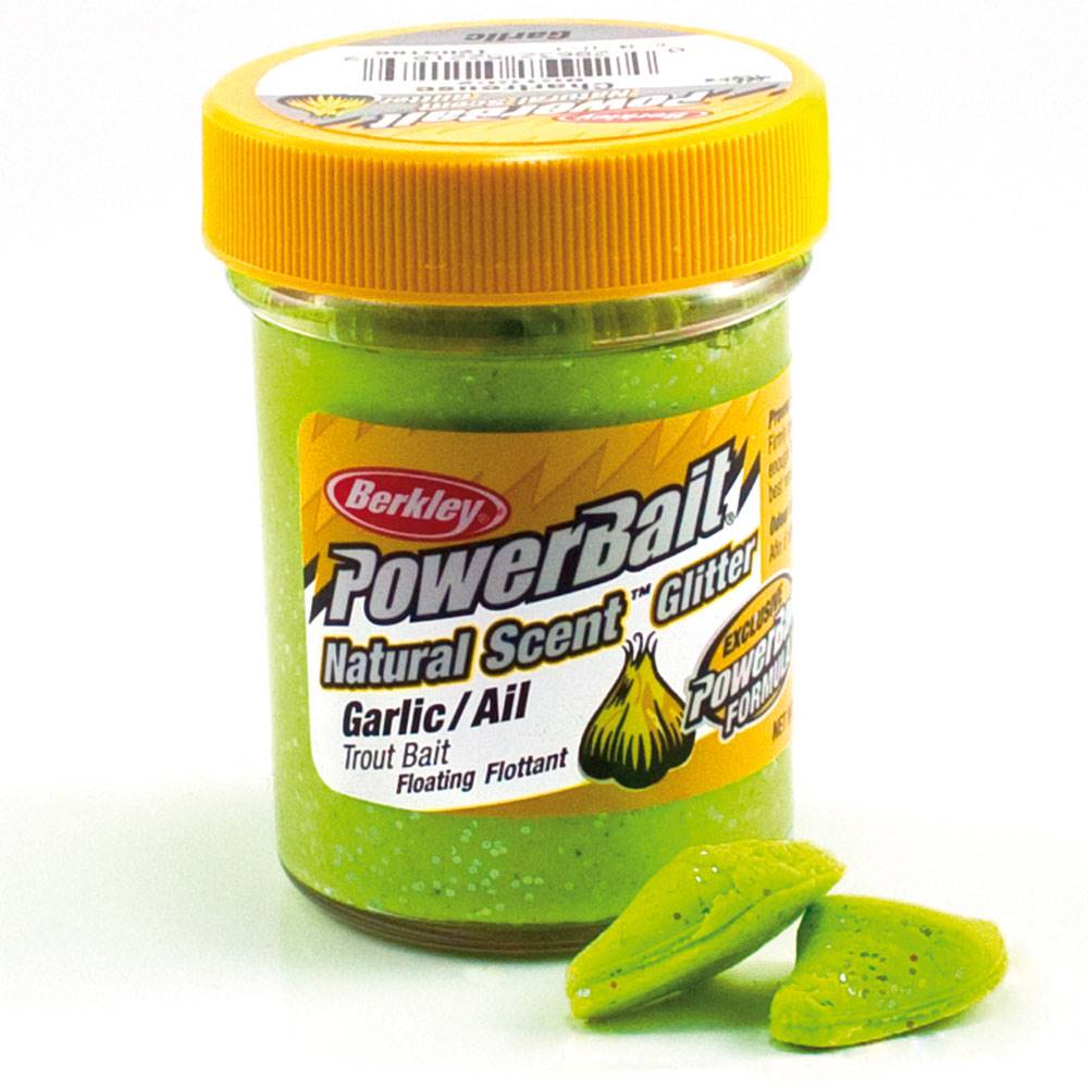 Berkley Powerbait Natural Scent Trout Bait Glitter Garlic Chartreuse 50g 