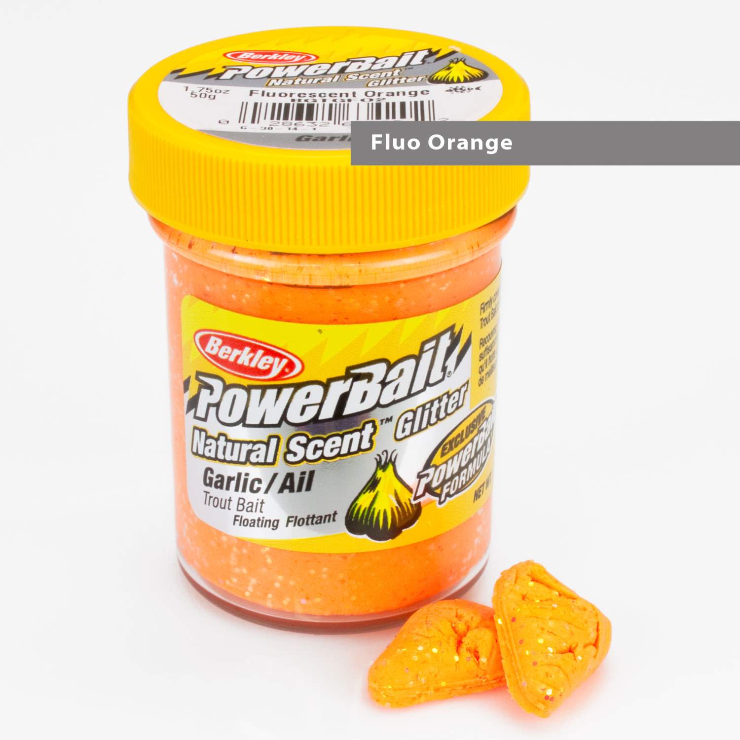 Berkley Powerbait Natural Scent Trout Bait Glitter, Garlic Fluo Orange, 50g
