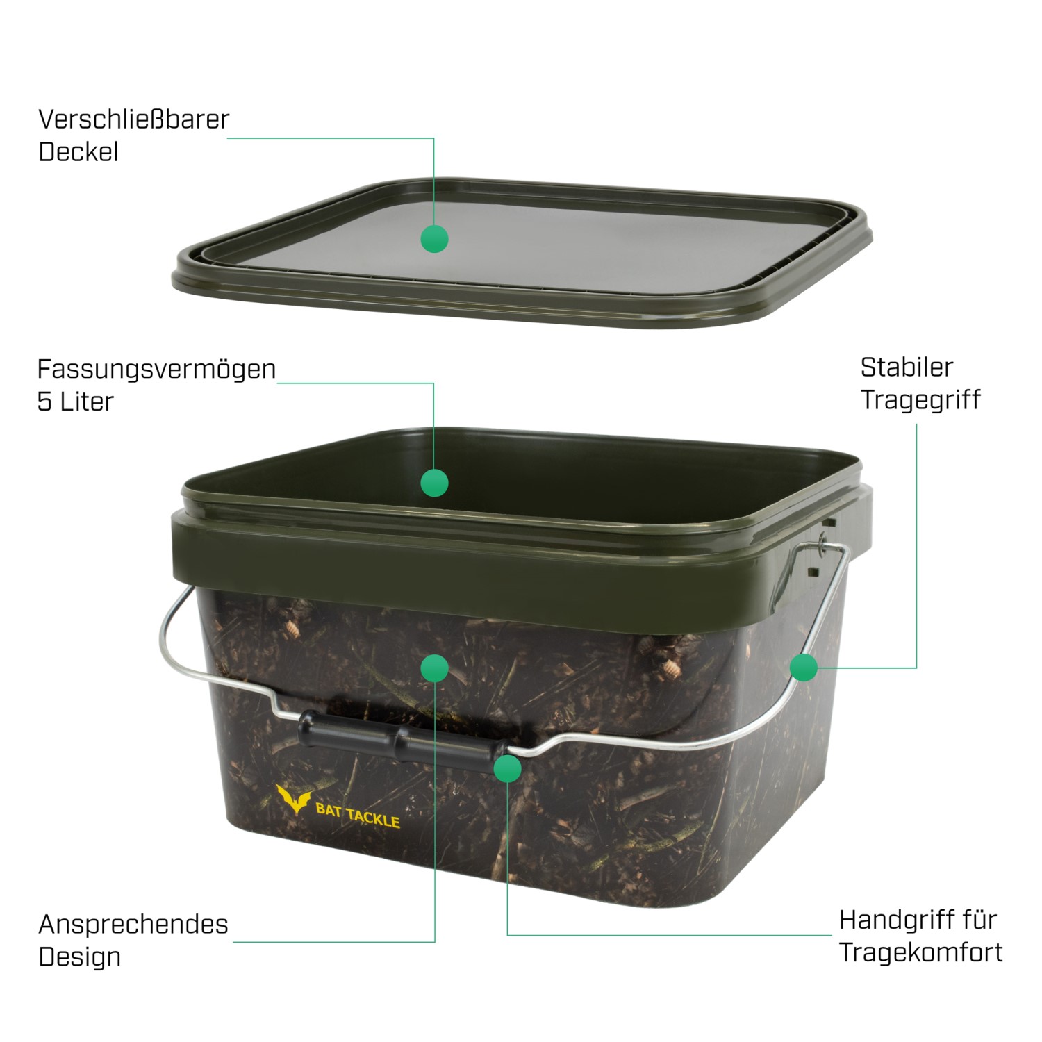 Realistric Camou Futtereimer Bait Bucket 5L / 10L Angeleimer Boilies Pellets - Bild 9 von 19