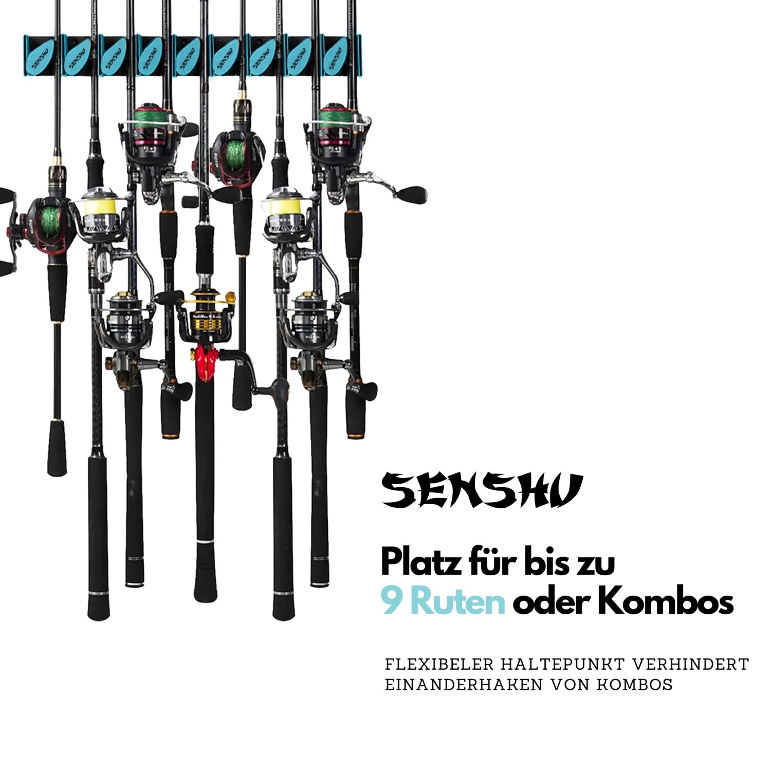 Senshu 9X Wandrutenhalter – Rutenständer für 9 Ruten – Platzsparend Wand - Produktbild 1