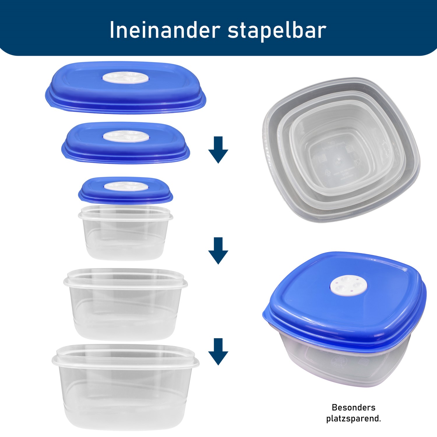 PrinceWare Fresh Box Set 5-tlg. eckig 375 - 3200ml mit Lüftung Blau
