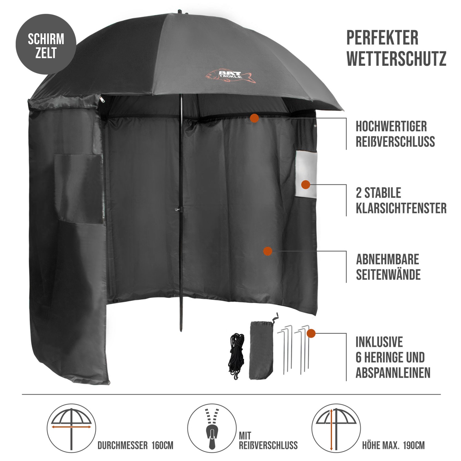 Angelschirm Schirmzelt 220cm abnehmbare Seitenwand Umhang Plane Angelzelt Brolly