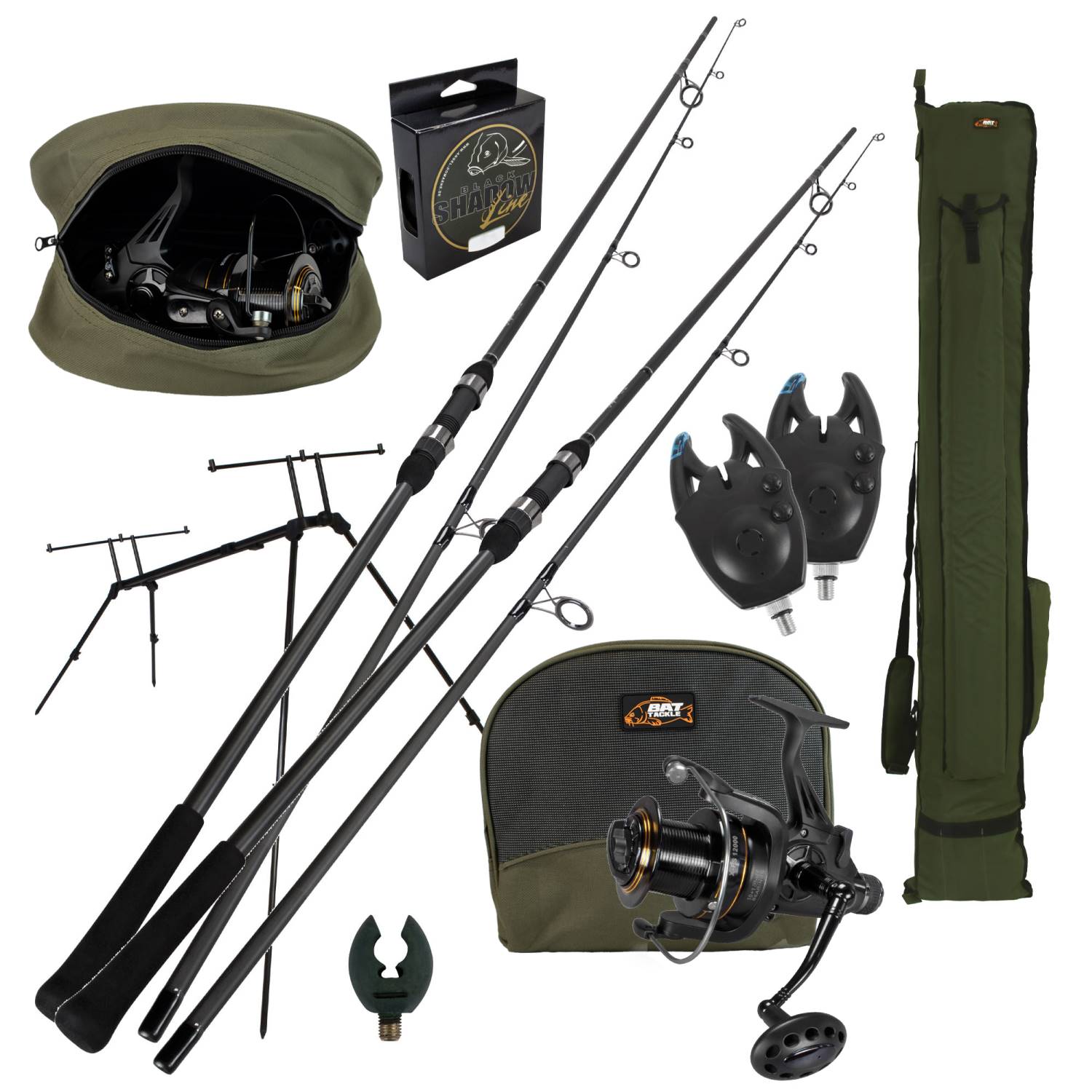 ANGELSET 3 KOHLEFASER KARPFENRUTEN 3,60m 3 KARPFENROLLEN ROD POD KARPFENSET 