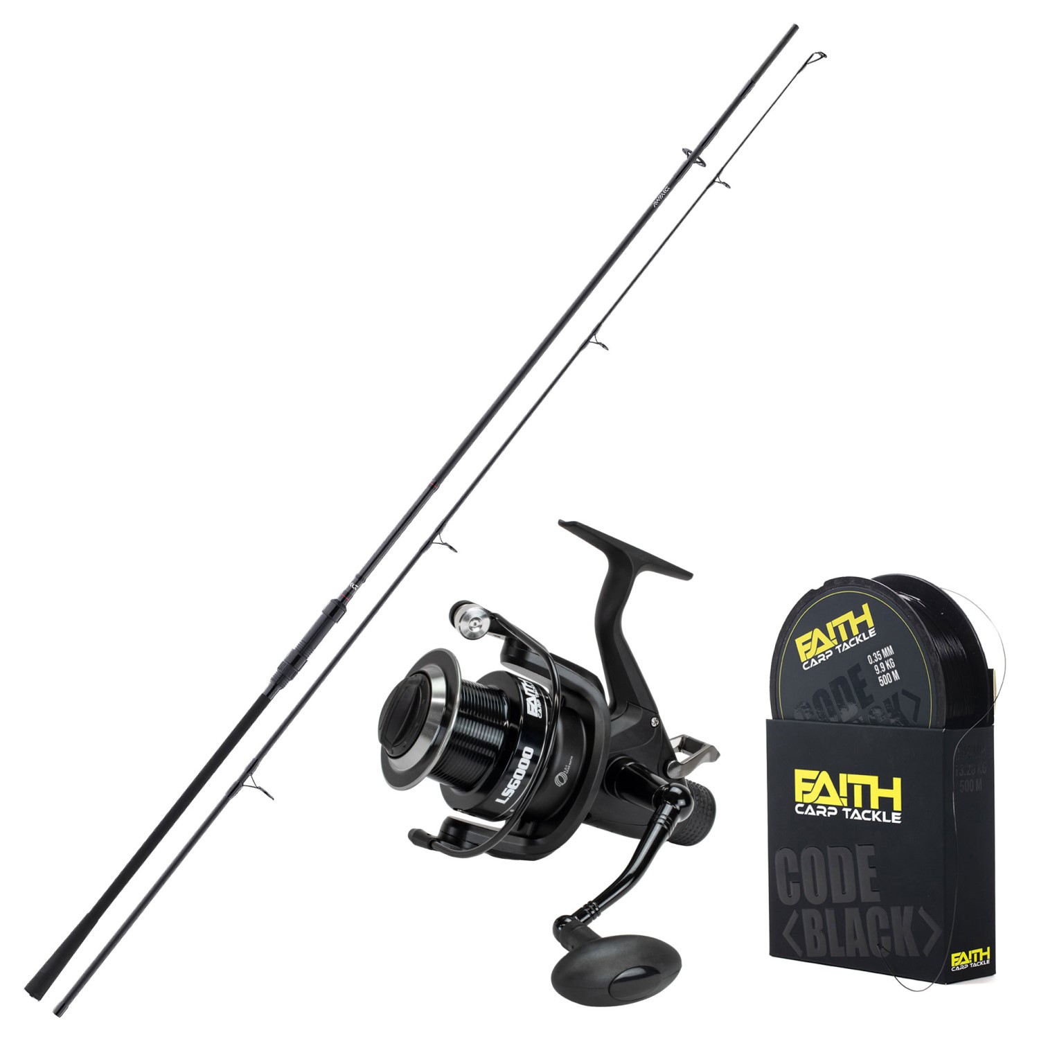 Daiwa Black Edition Karpfen-Set 3,60m Angelset Rute, Rolle und Schnur