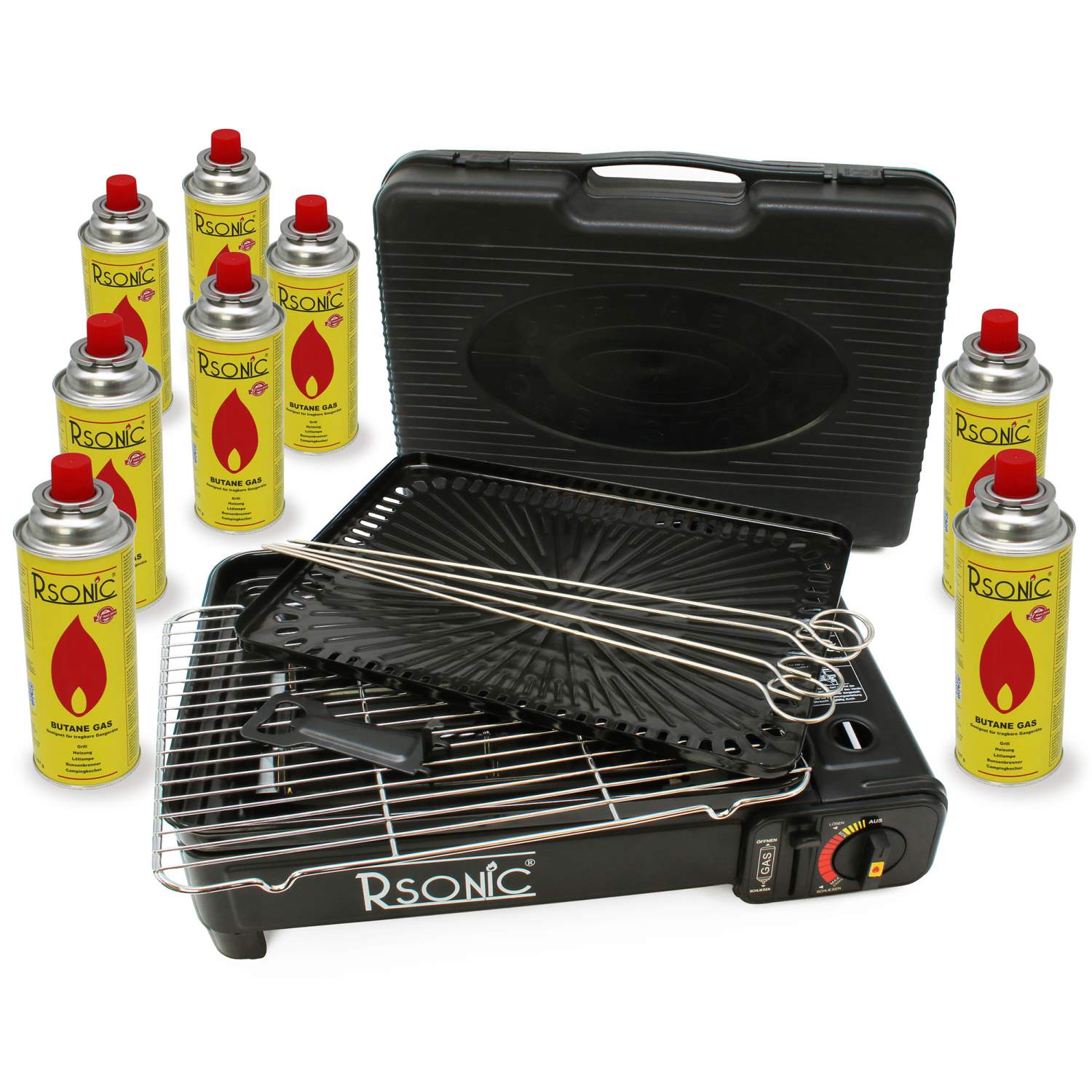 Rsonic Butangas Camping Grill mit Koffer inkl. 8 Gaskartuschen