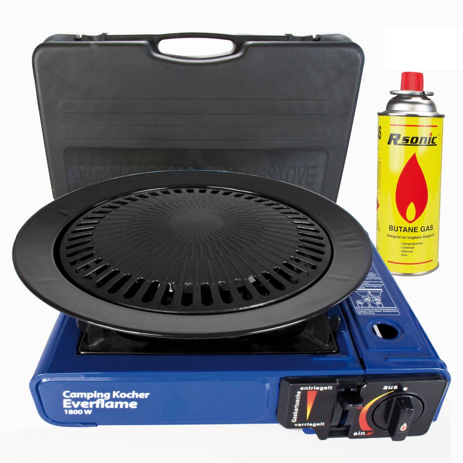 Butangas Camping Kocher Everflame 1800W, inklusive Transportkoffer