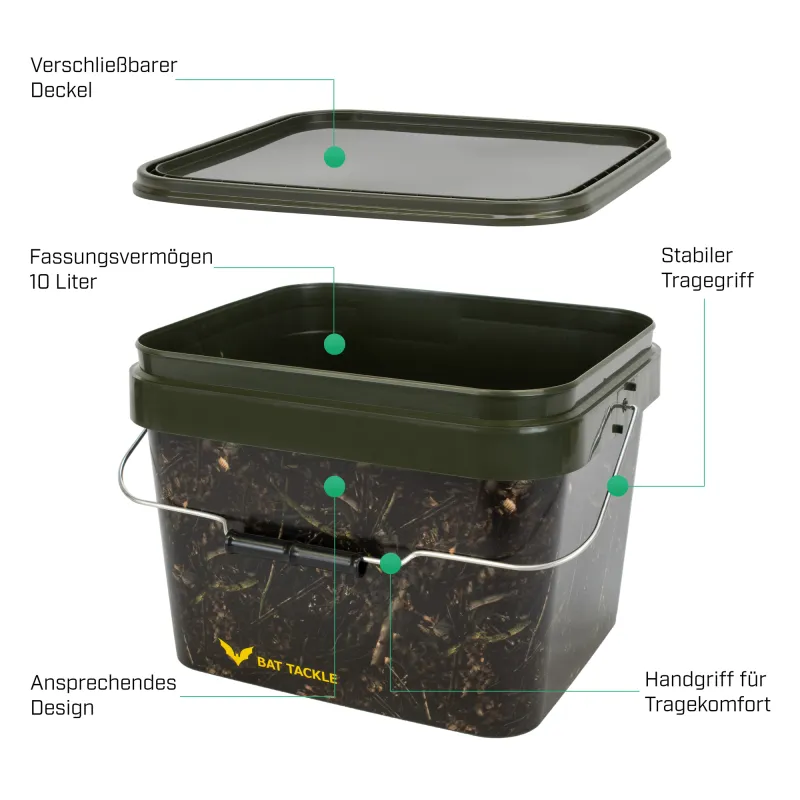 BAT-Tackle Realistric® Bait Bucket 10L Angel- Futtereimer mit Deckel & Einsatz