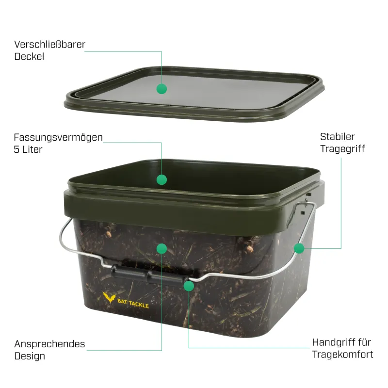 BAT-Tackle Realistric® Bait Bucket 5L Angel- Futtereimer mit Deckel 2 Stück