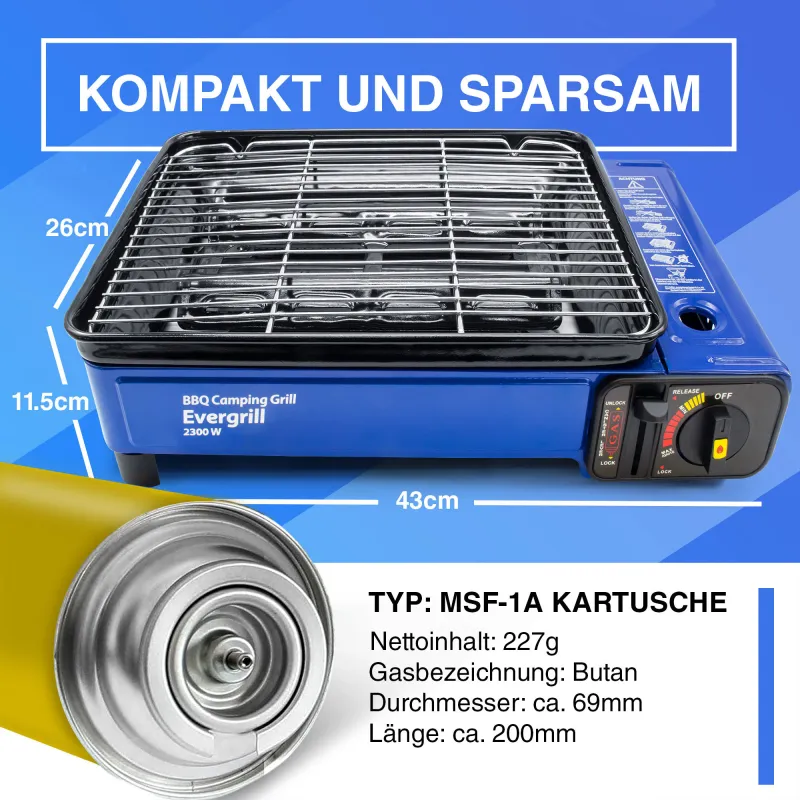 Butangas Camping Gasgrill "Evergrill" mit Transportkoffer