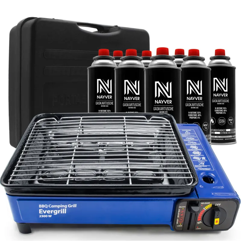 Butangas Camping Grill Evergrill inkl. 8 Gaskartuschen inkl. 8 Kartuschen (MSF-1A)