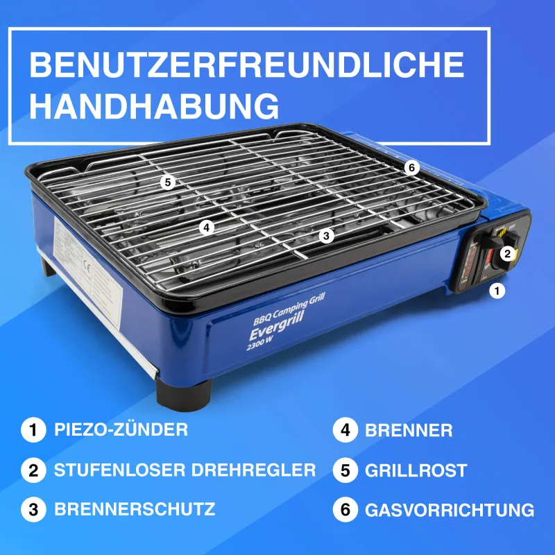 Butangas Camping Grill Evergrill inkl. 8 Gaskartuschen inkl. 8 Kartuschen (MSF-1A)