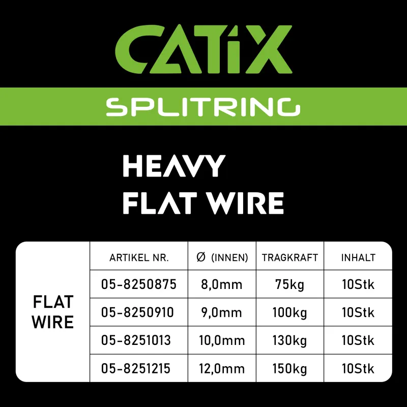 Catix Heavy Flat Wire Splitring Round - 9mm - 100kg - 10Stück