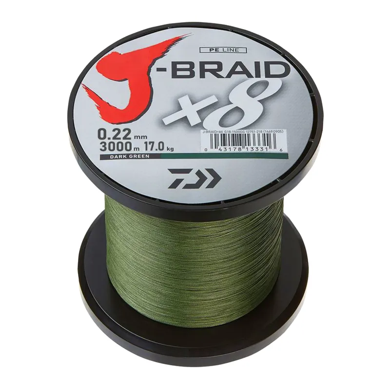 Daiwa J-Braid X8 1m dunkelgrün - TK17,0kg - 0,22mm - 1m von der Großspule