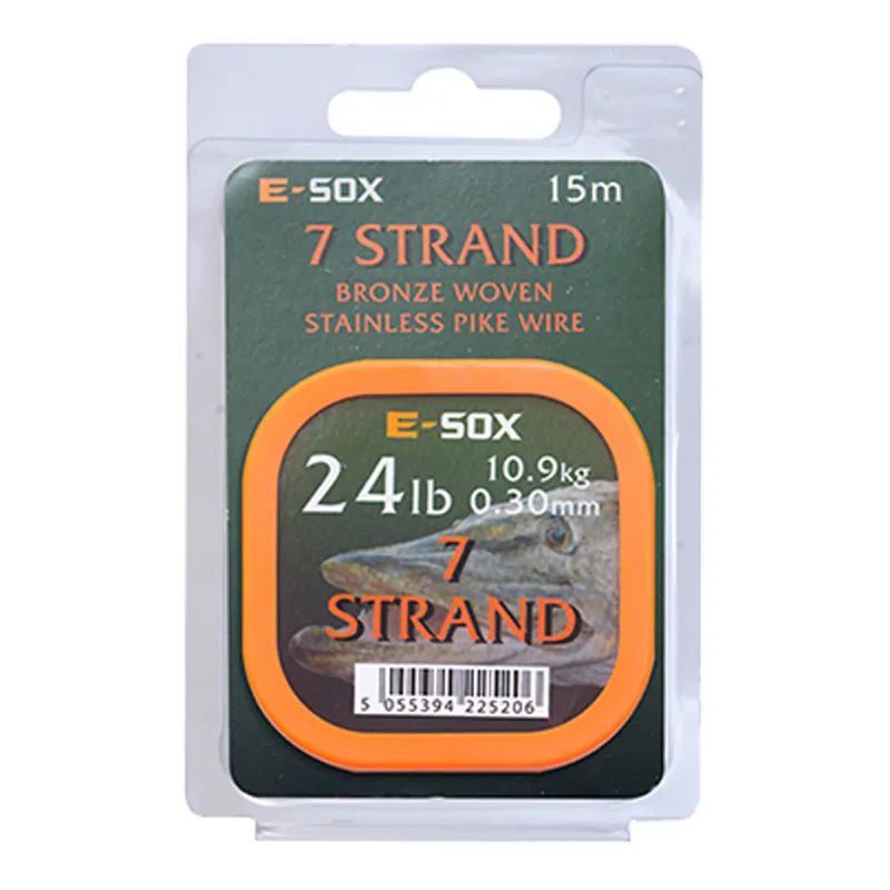 Drennan E-SOX 7-Strand Pike Wire Stahlvorfach 15m, 10,90kg, 24lb, 0,31mm, bronze