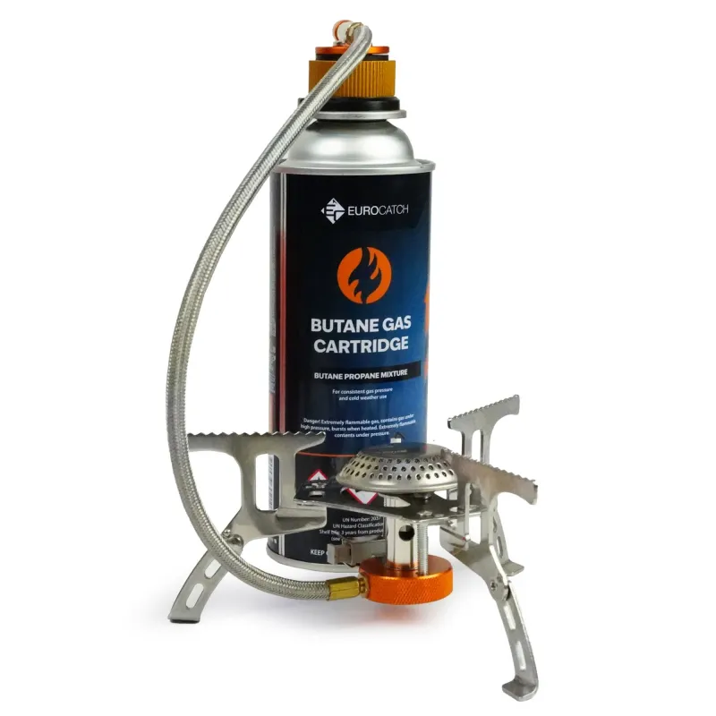 EuroCatch Faltbarer Gaskocher 2200W inkl. Adapter Camping Kocher mit Transportbox - Travel Version