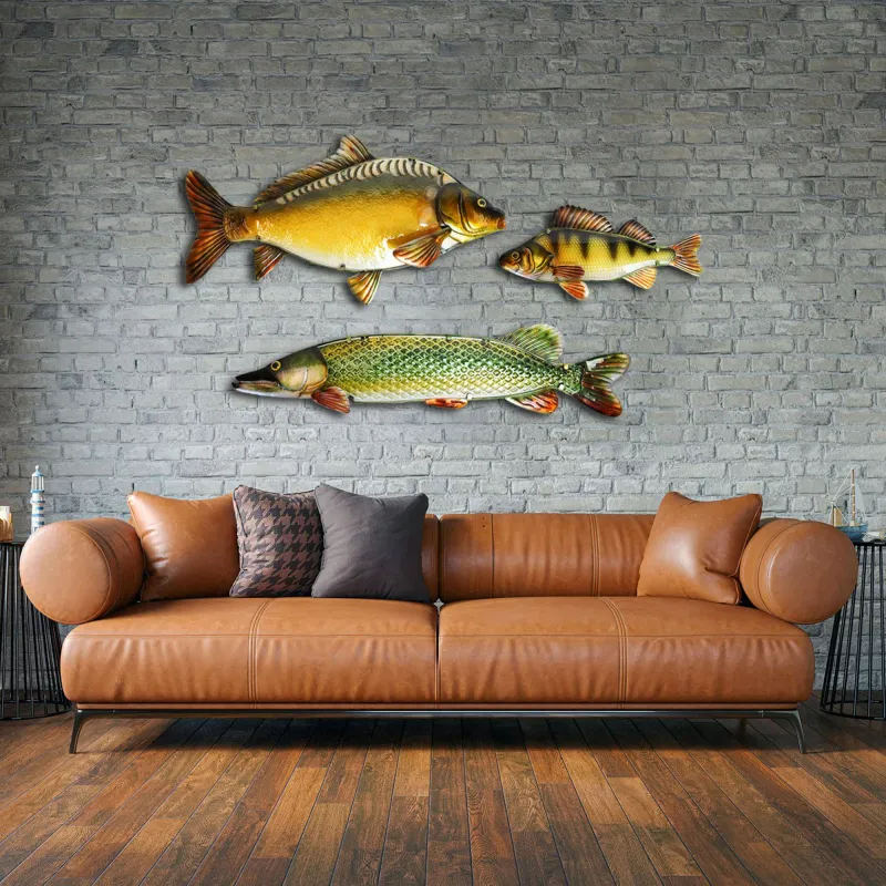 EuroCatch Wanddekoration, 3D-Kunst aus Metall und Glas Barsch - 40cm