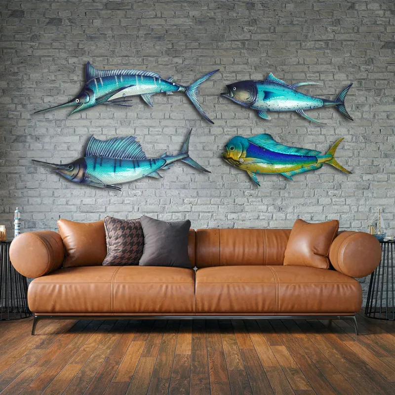 EuroCatch Wanddekoration, 3D-Kunst aus Metall und Glas Marlin - 95 cm