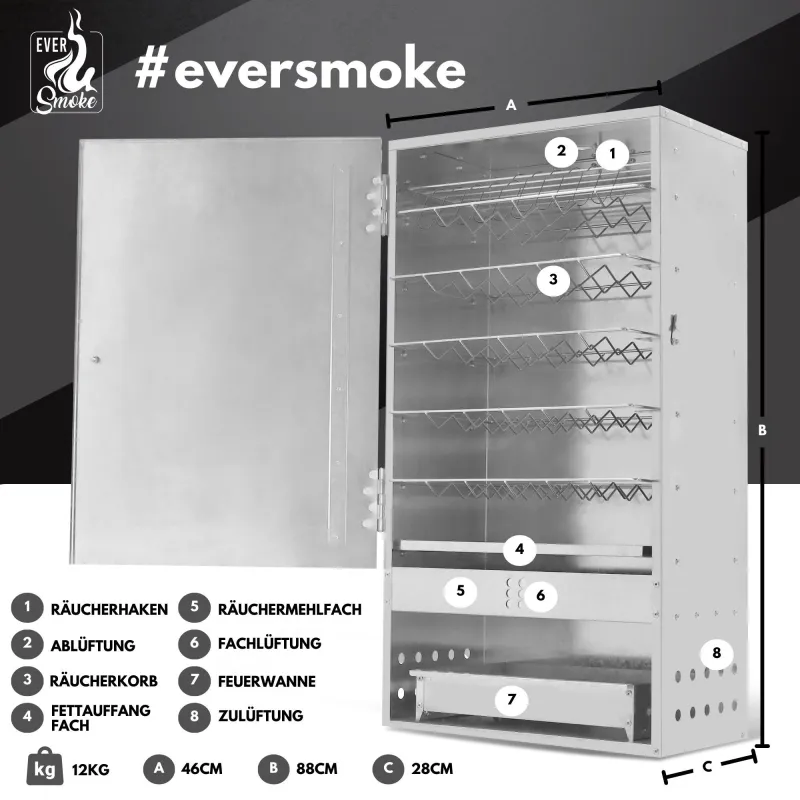 Eversmoke Edelstahl Räucherofen Magnum VA inkl. Thermometer 46x28x88cm