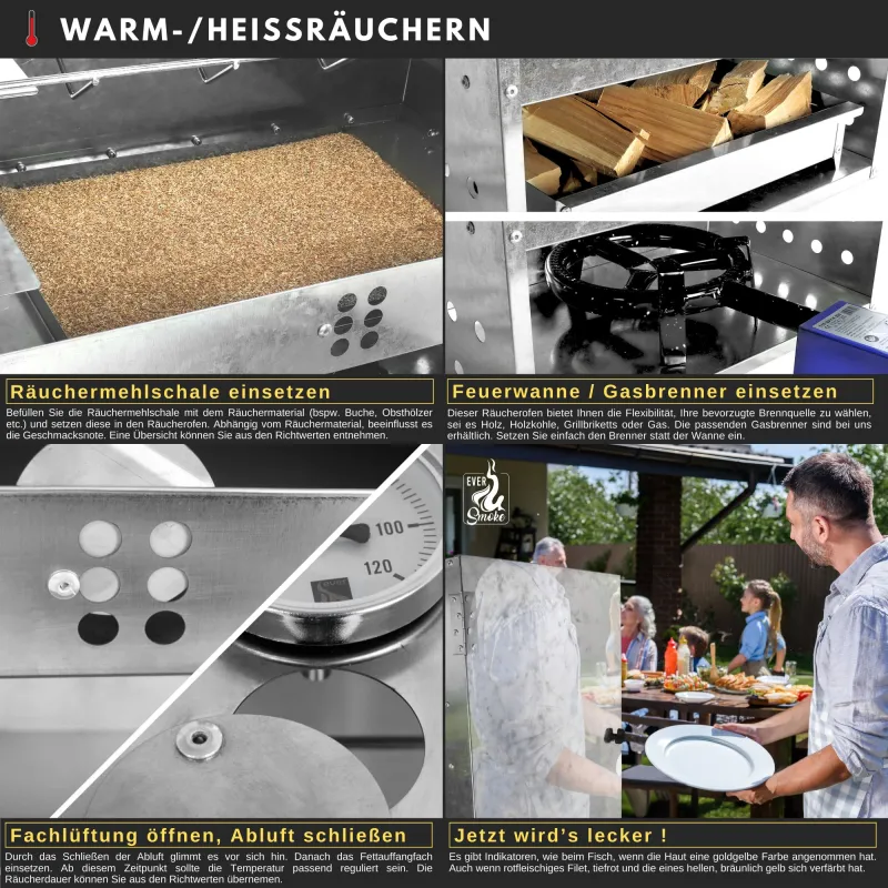 Eversmoke Edelstahl Räucherofen Magnum VA mit Scheibe - B-Ware 46x28x88cm inkl. Thermometer