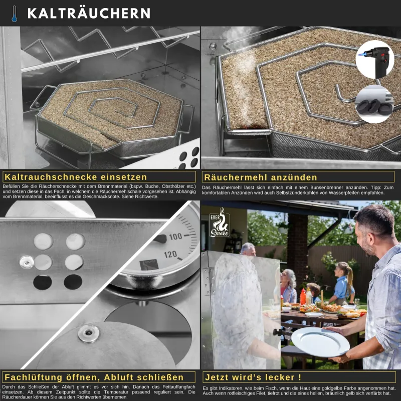 Eversmoke Edelstahl Räucherofen Magnum VA mit Scheibe - B-Ware 46x28x88cm inkl. Thermometer